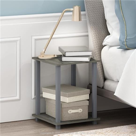 Simplistic Set of 2 End Table, French Oak Grey/Grey - Picture 2 of 5